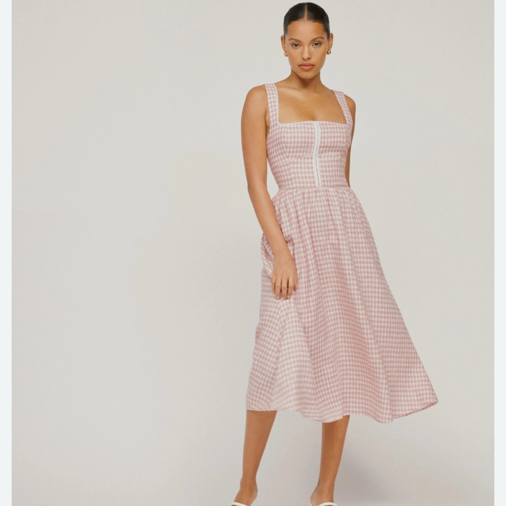 Reformation tagliatelle blush check dress